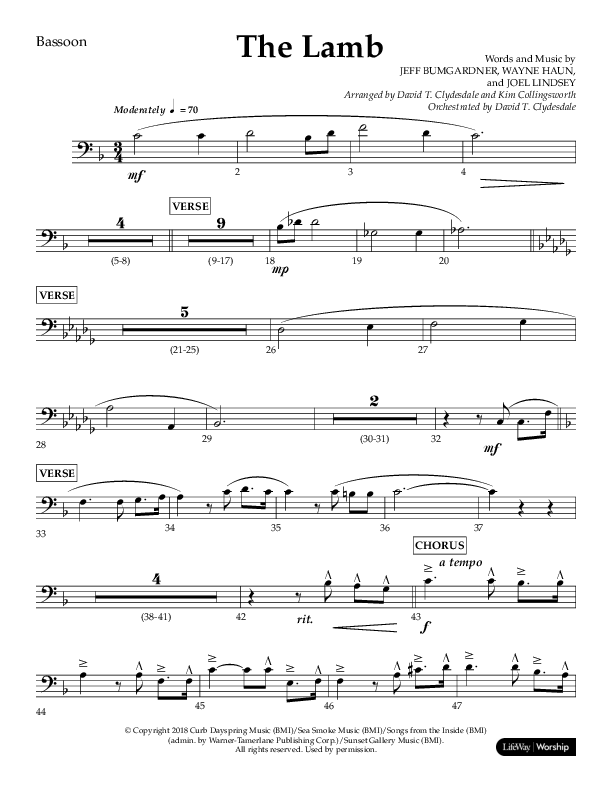 The Lamb (Choral Anthem SATB) Bassoon (Arr. David T. Clydesdale / Lifeway Choral / Arr. Kim Collingsworth)