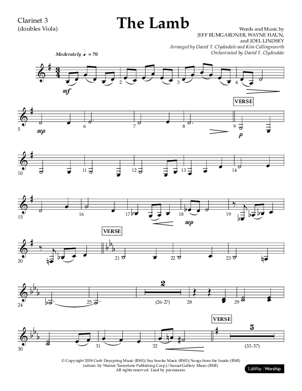The Lamb (Choral Anthem SATB) Clarinet 3 (Arr. David T. Clydesdale / Lifeway Choral / Arr. Kim Collingsworth)