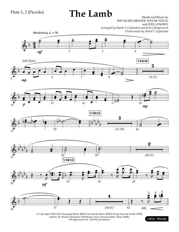 The Lamb (Choral Anthem SATB) Flute 1/2 (Arr. David T. Clydesdale / Lifeway Choral / Arr. Kim Collingsworth)