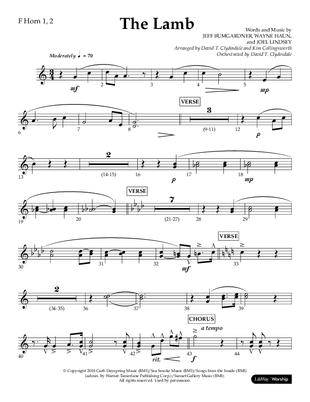 The Lamb (Choral Anthem SATB) French Horn 1/2 (Arr. David T. Clydesdale / Lifeway Choral / Arr. Kim Collingsworth)