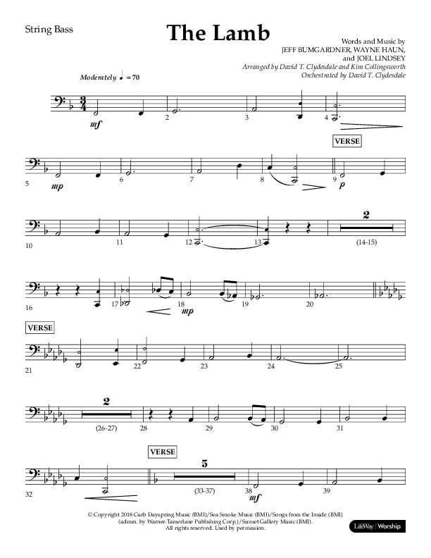 The Lamb (Choral Anthem SATB) String Bass (Arr. David T. Clydesdale / Lifeway Choral / Arr. Kim Collingsworth)