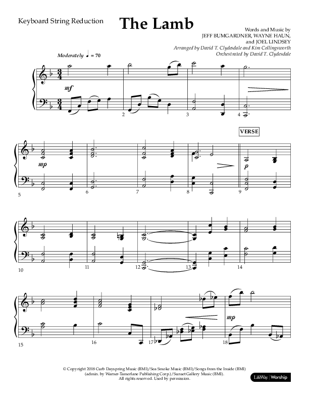 The Lamb (Choral Anthem SATB) String Reduction (Arr. David T. Clydesdale / Lifeway Choral / Arr. Kim Collingsworth)