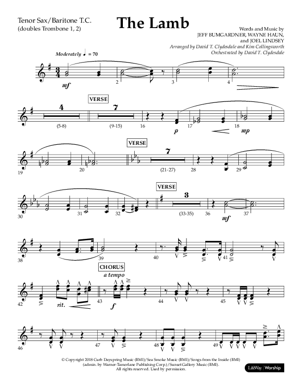 The Lamb (Choral Anthem SATB) Tenor Sax/Baritone T.C. (Arr. David T. Clydesdale / Lifeway Choral / Arr. Kim Collingsworth)