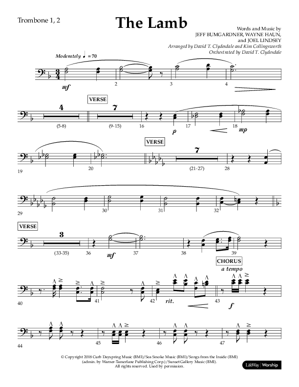 The Lamb (Choral Anthem SATB) Trombone 1/2 (Arr. David T. Clydesdale / Lifeway Choral / Arr. Kim Collingsworth)