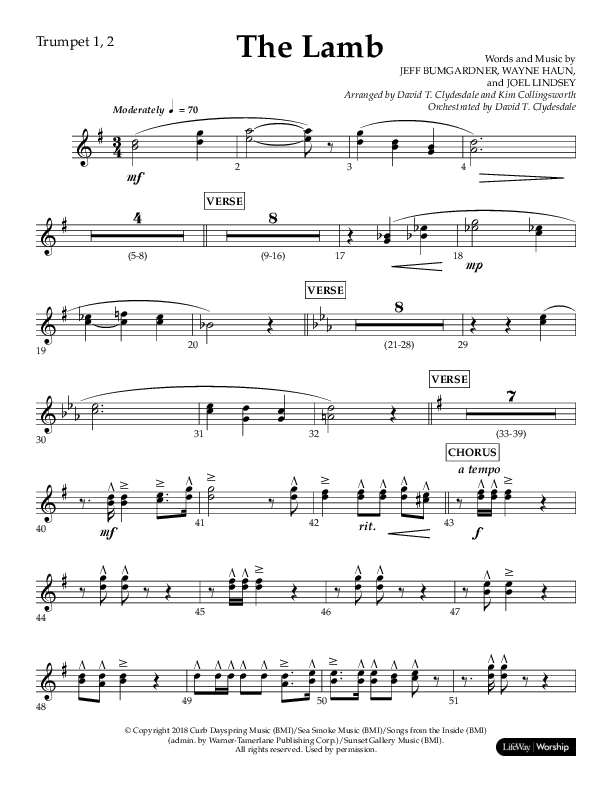 The Lamb (Choral Anthem SATB) Trumpet 1,2 (Arr. David T. Clydesdale / Lifeway Choral / Arr. Kim Collingsworth)
