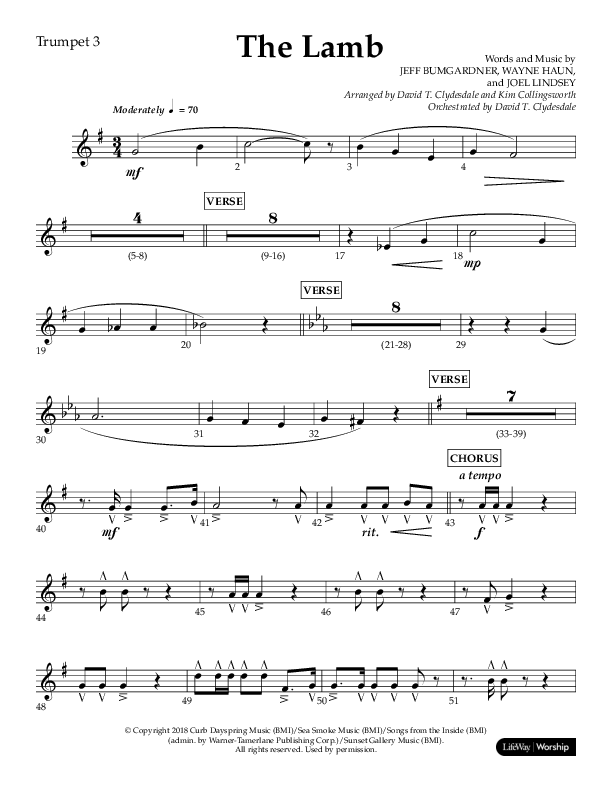 The Lamb (Choral Anthem SATB) Trumpet 3 (Arr. David T. Clydesdale / Lifeway Choral / Arr. Kim Collingsworth)