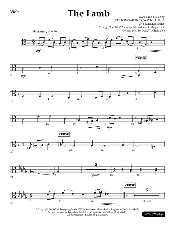 The Lamb (Choral Anthem SATB) Viola (Arr. David T. Clydesdale / Lifeway Choral / Arr. Kim Collingsworth)