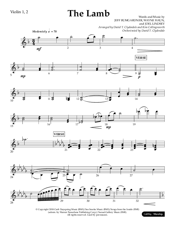 The Lamb (Choral Anthem SATB) Violin 1/2 (Arr. David T. Clydesdale / Lifeway Choral / Arr. Kim Collingsworth)