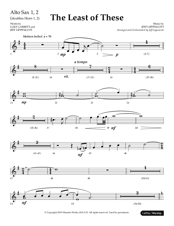 The Least Of These (Choral Anthem SATB) Alto Sax 1/2 (Lifeway Choral / Arr. Jeff Lippencott)
