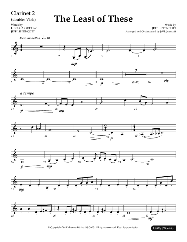 The Least Of These (Choral Anthem SATB) Clarinet (Lifeway Choral / Arr. Jeff Lippencott)