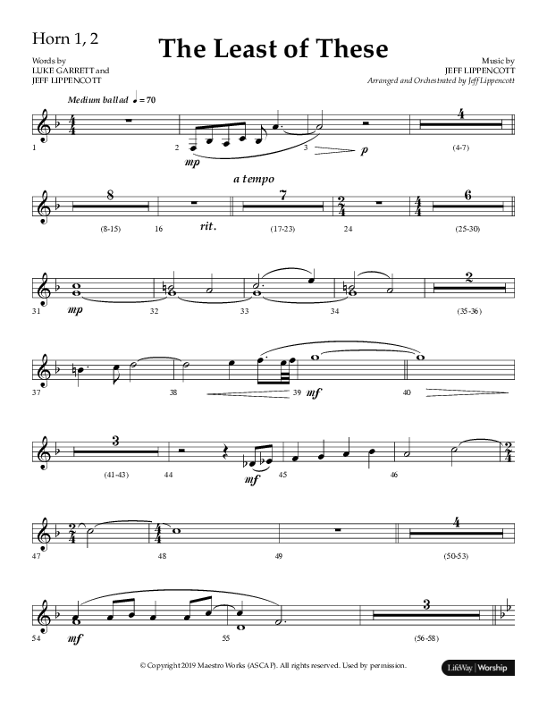 The Least Of These (Choral Anthem SATB) French Horn 1/2 (Lifeway Choral / Arr. Jeff Lippencott)