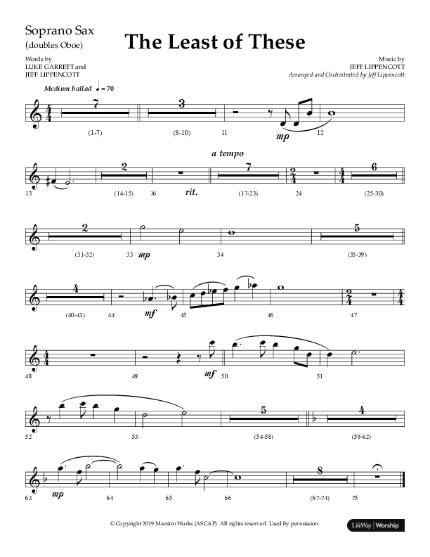 The Least Of These (Choral Anthem SATB) Soprano Sax (Lifeway Choral / Arr. Jeff Lippencott)