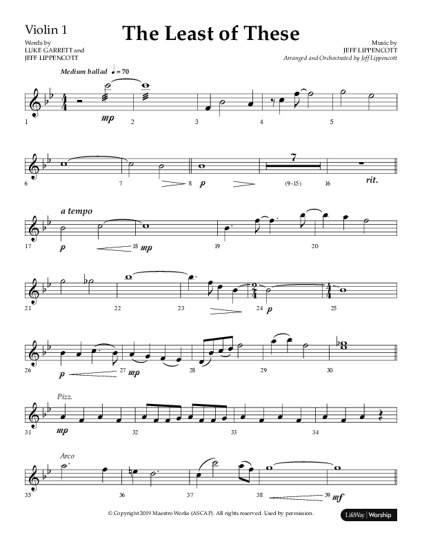 The Least Of These (Choral Anthem SATB) Violin 1 (Lifeway Choral / Arr. Jeff Lippencott)