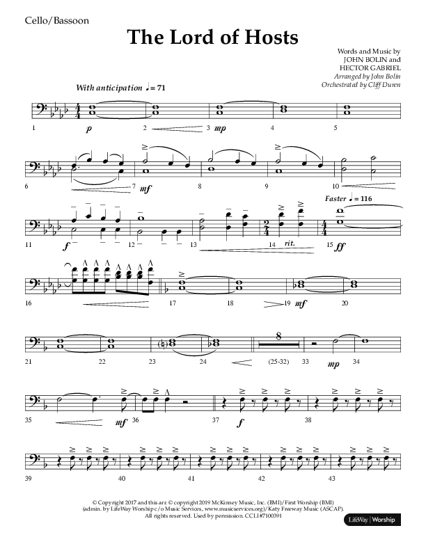 The Lord of Hosts (Choral Anthem SATB) Cello (Lifeway Choral / Arr. John Bolin)