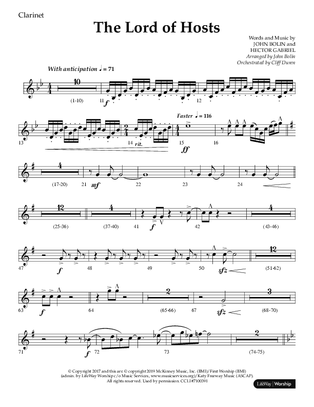 The Lord of Hosts (Choral Anthem SATB) Clarinet (Lifeway Choral / Arr. John Bolin)