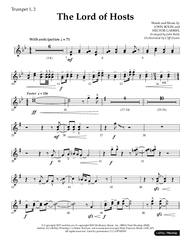 The Lord of Hosts (Choral Anthem SATB) Trumpet 1,2 (Lifeway Choral / Arr. John Bolin)