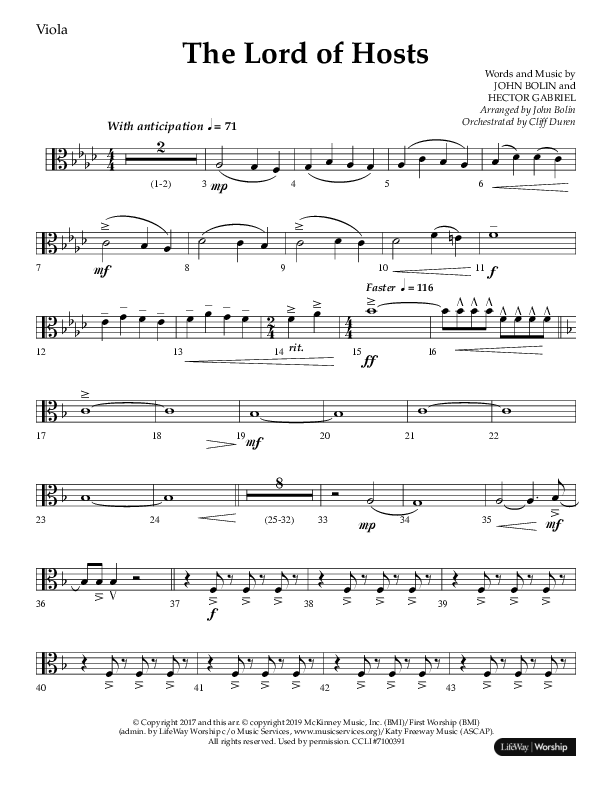 The Lord of Hosts (Choral Anthem SATB) Viola (Lifeway Choral / Arr. John Bolin)
