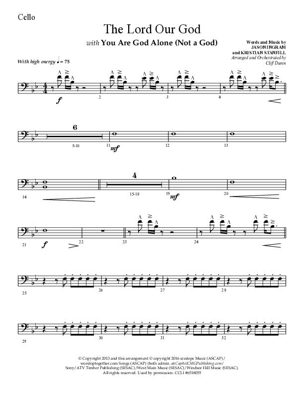 The Lord Our God with You Are God Alone (Not A God) (Choral Anthem SATB) Cello (Lifeway Choral / Arr. Cliff Duren)