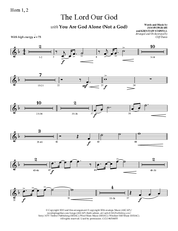 The Lord Our God with You Are God Alone (Not A God) (Choral Anthem SATB) French Horn 1/2 (Lifeway Choral / Arr. Cliff Duren)