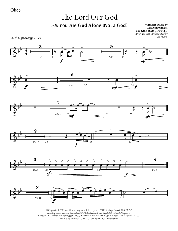 The Lord Our God with You Are God Alone (Not A God) (Choral Anthem SATB) Oboe (Lifeway Choral / Arr. Cliff Duren)