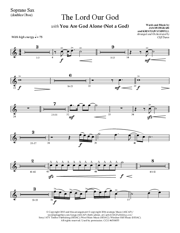 The Lord Our God with You Are God Alone (Not A God) (Choral Anthem SATB) Soprano Sax (Lifeway Choral / Arr. Cliff Duren)