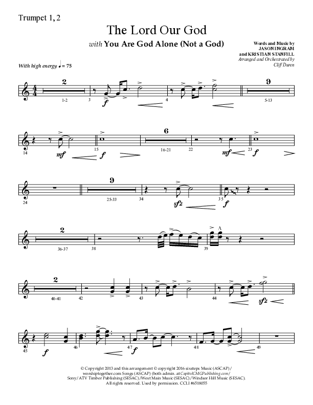 The Lord Our God with You Are God Alone (Not A God) (Choral Anthem SATB) Trumpet 1,2 (Lifeway Choral / Arr. Cliff Duren)
