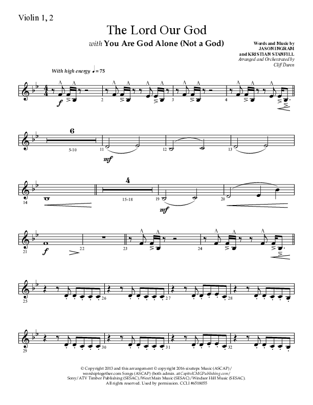 The Lord Our God with You Are God Alone (Not A God) (Choral Anthem SATB) Violin 1/2 (Lifeway Choral / Arr. Cliff Duren)