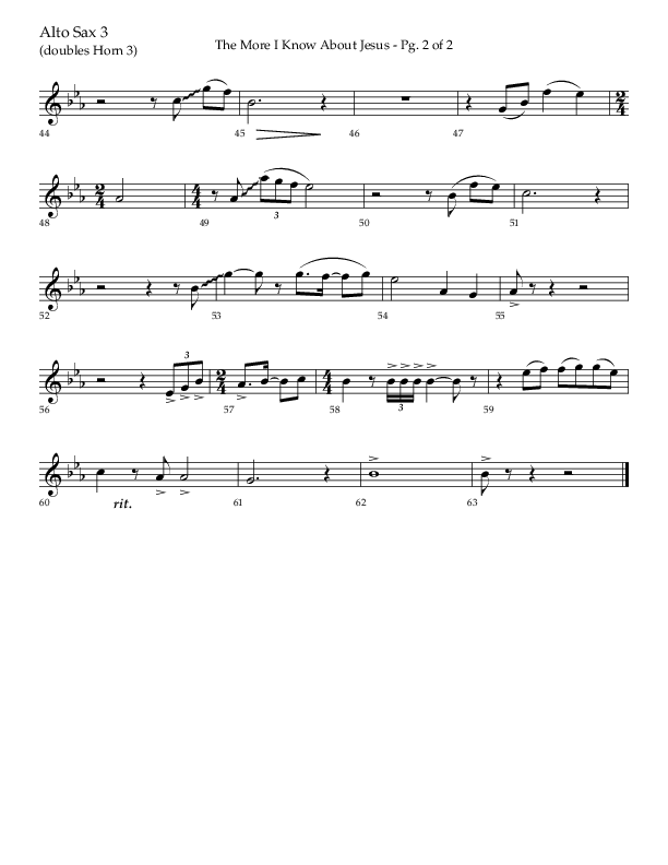 The More I Know About Jesus (with More About Jesus and Oh How I Love Jesus) (Choral Anthem SATB) Alto Sax (Lifeway Choral / Arr. Bradley Knight)