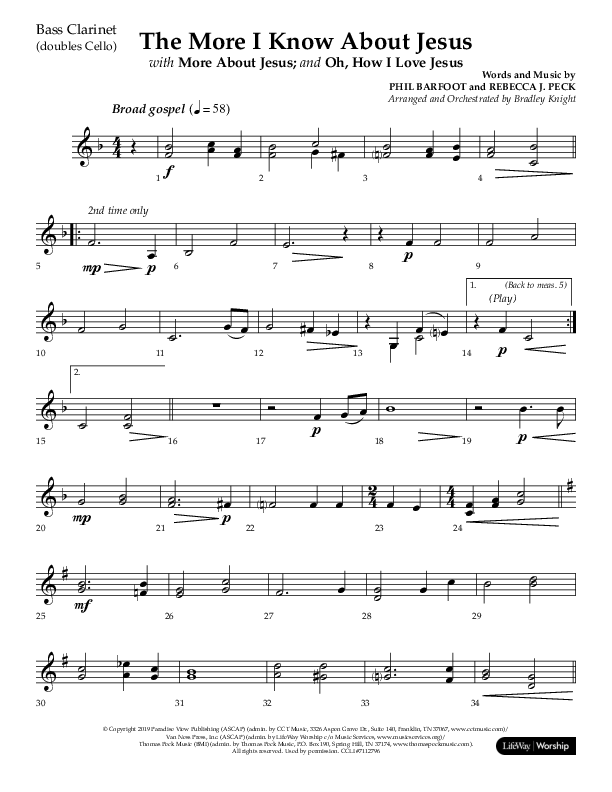 The More I Know About Jesus (with More About Jesus and Oh How I Love Jesus) (Choral Anthem SATB) Bass Clarinet (Lifeway Choral / Arr. Bradley Knight)