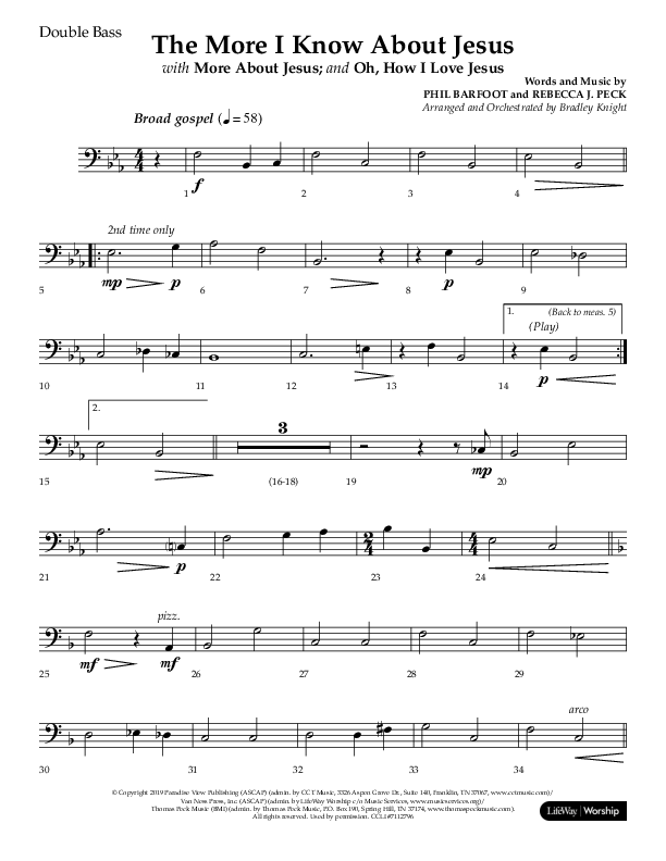 The More I Know About Jesus (with More About Jesus and Oh How I Love Jesus) (Choral Anthem SATB) Double Bass (Lifeway Choral / Arr. Bradley Knight)