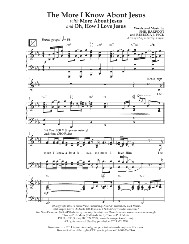 The More I Know About Jesus (with More About Jesus and Oh How I Love Jesus) (Choral Anthem SATB) Anthem (SATB/Piano) (Lifeway Choral / Arr. Bradley Knight)
