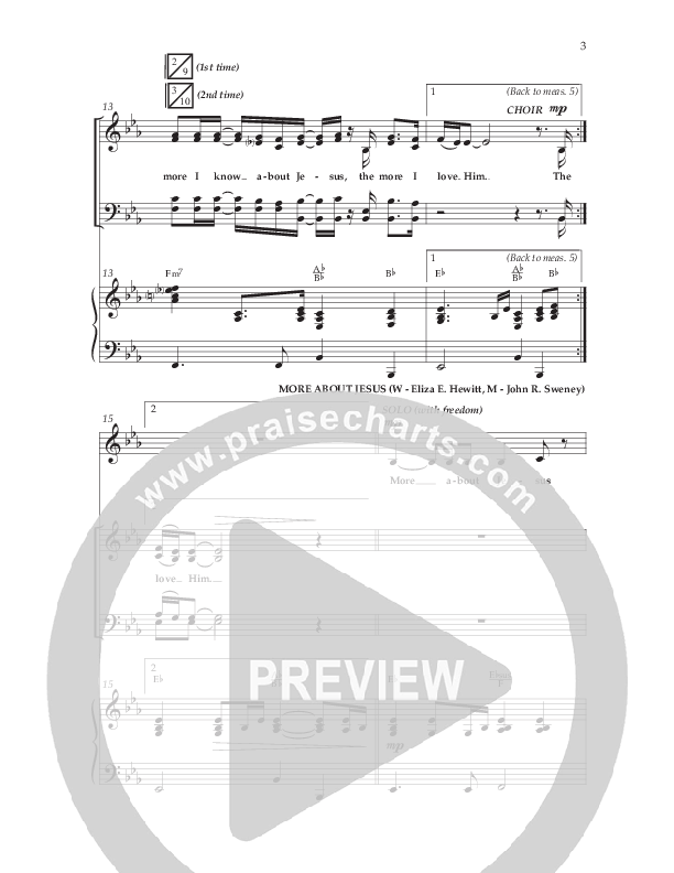 The More I Know About Jesus (with More About Jesus and Oh How I Love Jesus) (Choral Anthem SATB) Anthem (SATB/Piano) (Lifeway Choral / Arr. Bradley Knight)