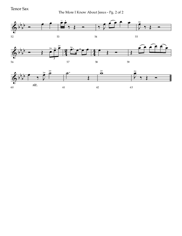 The More I Know About Jesus (with More About Jesus and Oh How I Love Jesus) (Choral Anthem SATB) Tenor Sax 1 (Lifeway Choral / Arr. Bradley Knight)
