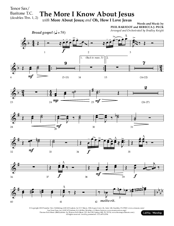 The More I Know About Jesus (with More About Jesus and Oh How I Love Jesus) (Choral Anthem SATB) Tenor Sax/Baritone T.C. (Lifeway Choral / Arr. Bradley Knight)