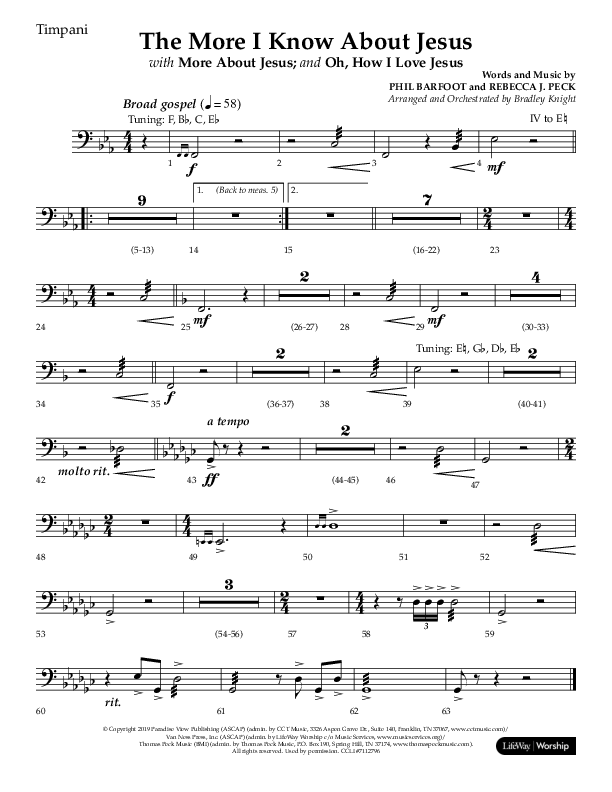 The More I Know About Jesus (with More About Jesus and Oh How I Love Jesus) (Choral Anthem SATB) Timpani (Lifeway Choral / Arr. Bradley Knight)