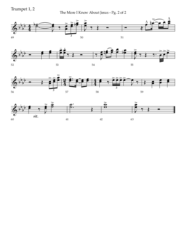 The More I Know About Jesus (with More About Jesus and Oh How I Love Jesus) (Choral Anthem SATB) Trumpet 1,2 (Lifeway Choral / Arr. Bradley Knight)