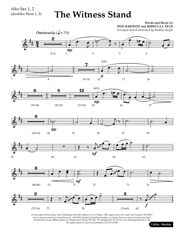 The Witness Stand (Choral Anthem SATB) Alto Sax 1/2 (Lifeway Choral / Arr. Bradley Knight)