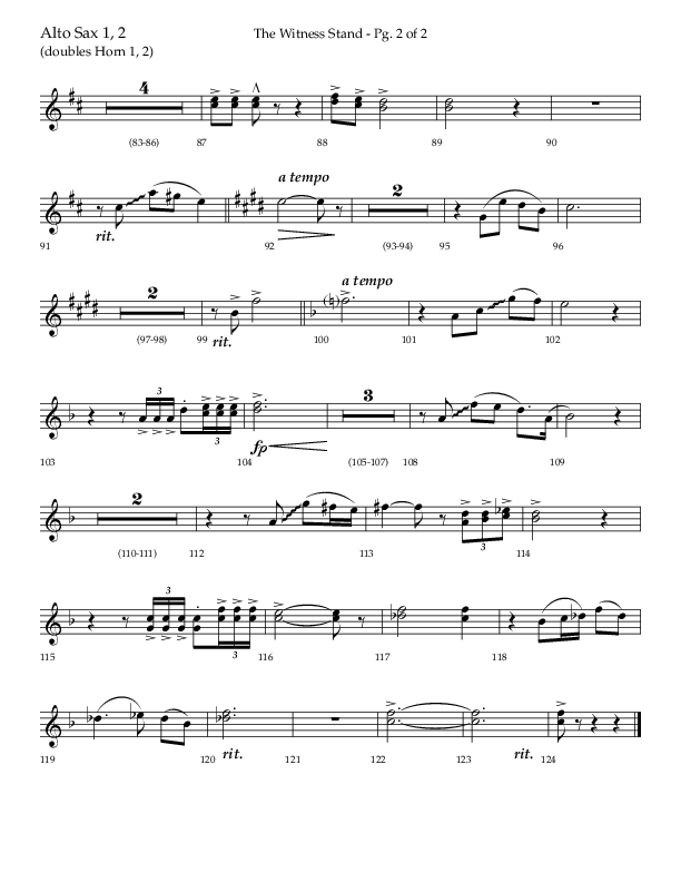 The Witness Stand (Choral Anthem SATB) Alto Sax 1/2 (Lifeway Choral / Arr. Bradley Knight)