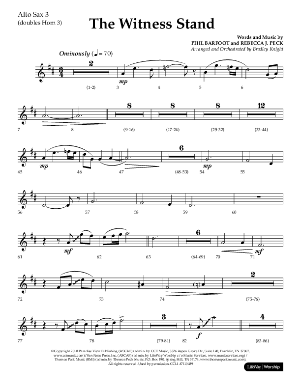 The Witness Stand (Choral Anthem SATB) Alto Sax (Lifeway Choral / Arr. Bradley Knight)