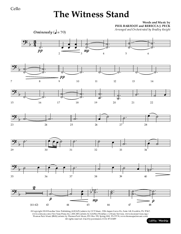 The Witness Stand (Choral Anthem SATB) Cello (Lifeway Choral / Arr. Bradley Knight)