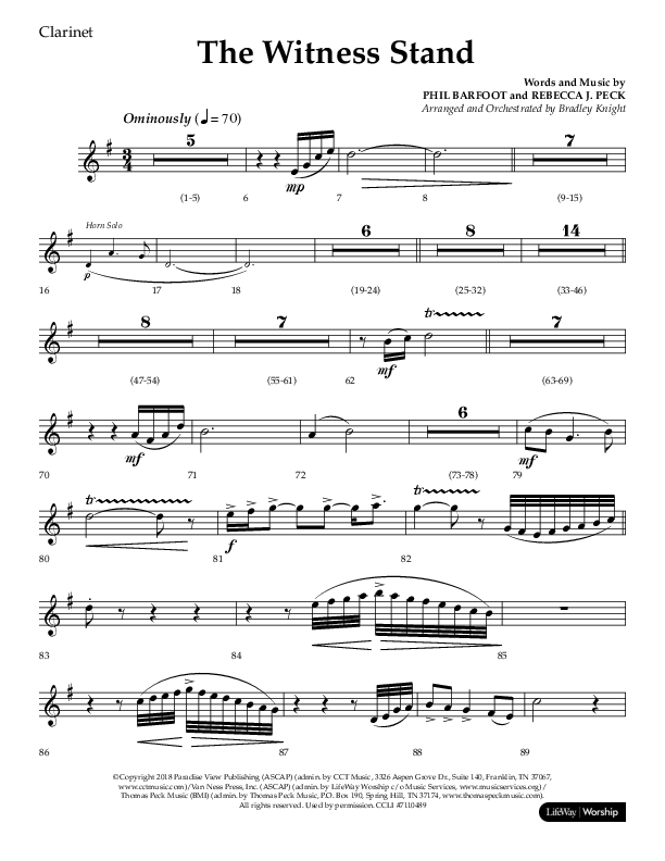 The Witness Stand (Choral Anthem SATB) Clarinet (Lifeway Choral / Arr. Bradley Knight)