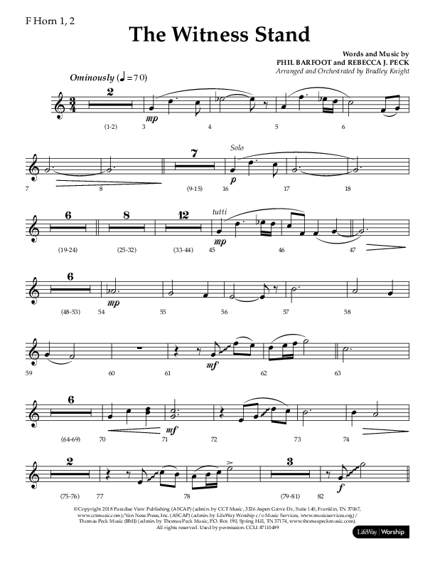 The Witness Stand (Choral Anthem SATB) French Horn 1/2 (Lifeway Choral / Arr. Bradley Knight)