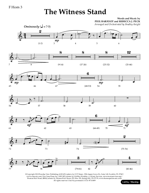 The Witness Stand (Choral Anthem SATB) French Horn 3 (Lifeway Choral / Arr. Bradley Knight)