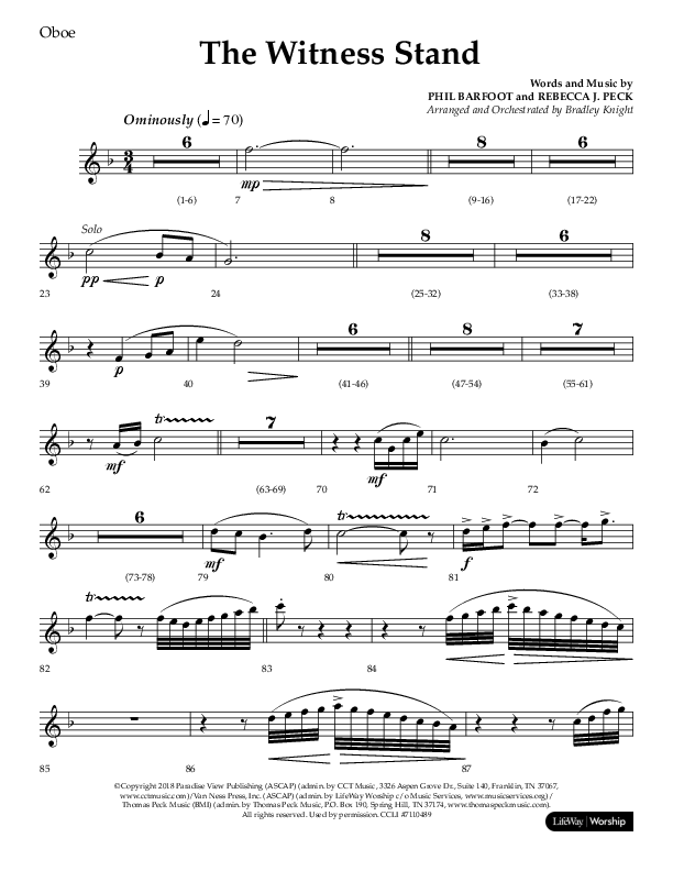 The Witness Stand (Choral Anthem SATB) Oboe (Lifeway Choral / Arr. Bradley Knight)