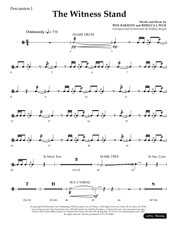 The Witness Stand (Choral Anthem SATB) Percussion 1/2 (Lifeway Choral / Arr. Bradley Knight)