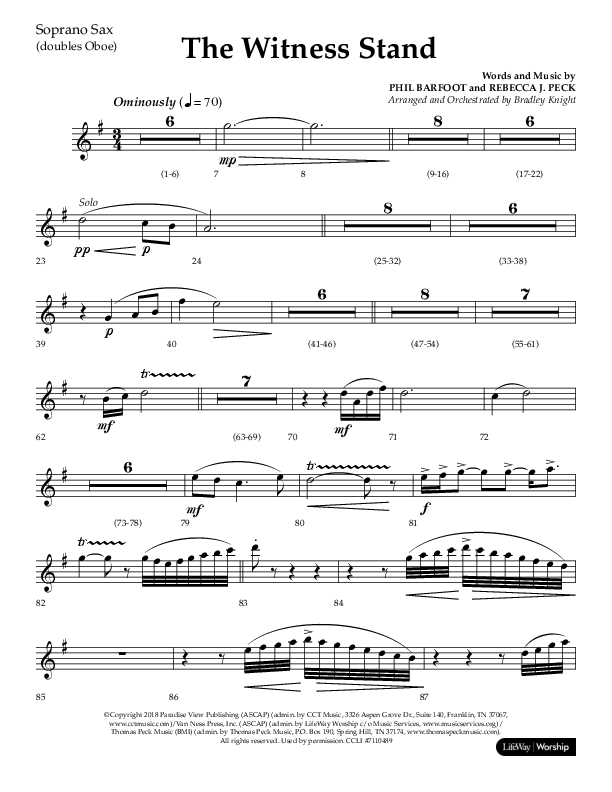 The Witness Stand (Choral Anthem SATB) Soprano Sax (Lifeway Choral / Arr. Bradley Knight)
