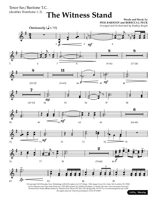 The Witness Stand (Choral Anthem SATB) Tenor Sax/Baritone T.C. (Lifeway Choral / Arr. Bradley Knight)