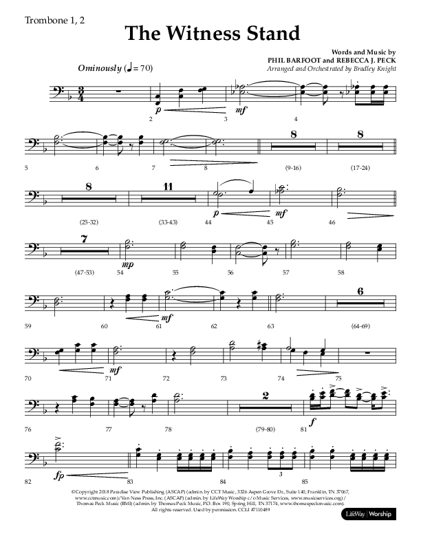 The Witness Stand (Choral Anthem SATB) Trombone 1/2 (Lifeway Choral / Arr. Bradley Knight)