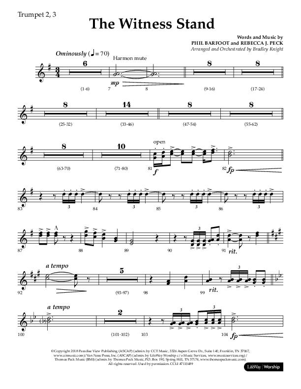 The Witness Stand (Choral Anthem SATB) Trumpet 2/3 (Lifeway Choral / Arr. Bradley Knight)