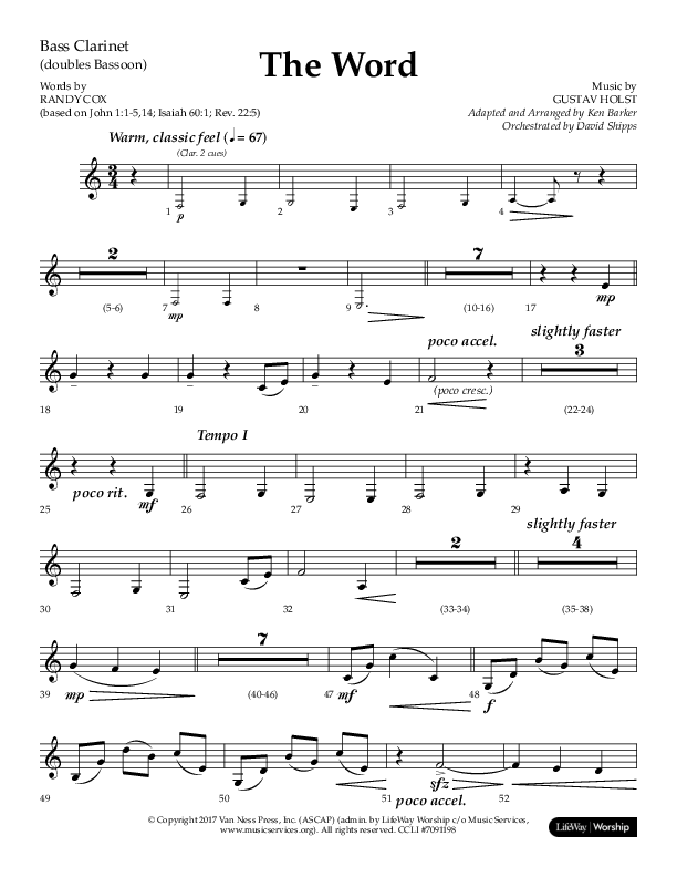 The Word (Choral Anthem SATB) Bass Clarinet (Lifeway Choral / Arr. Ken Barker / Orch. David Shipps)